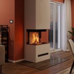 Panorama Kamin mit Spartherm Lean 3RL-70h RLA und wärmestrahlenden Keramik-Großformatplatten - NIKO WARM-PREMIUM NWP-6, komplett, individuell angepass