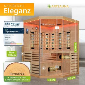 Artsauna Infrarotkabine Kiruna150 mit Dual Technologie & Hemlockholz