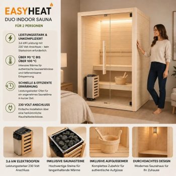 WELCON Sauna Easyheat Duo Indoor Sauna für 2 Personen