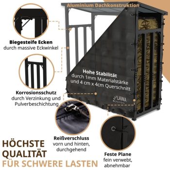 Kaminholzregal außen Metall mit Dach Rückwand & Abdeckplane verzinkt
